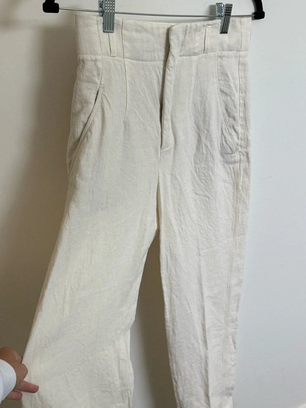 Zara Cream High-Waist Wide-Leg Linen Trousers